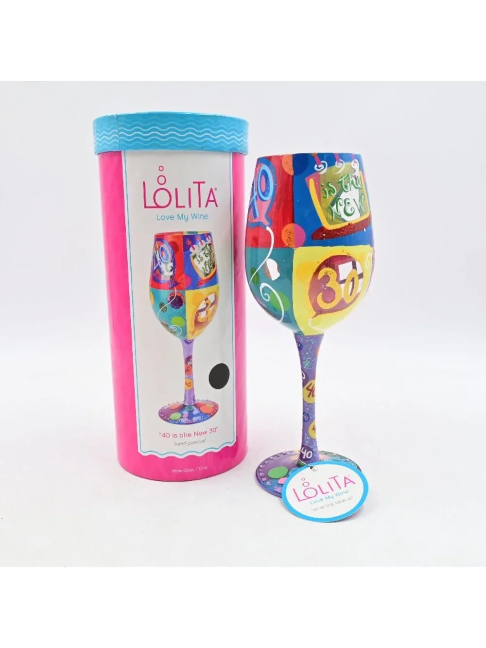 Lolita 40 is the New 30 Wine Glass Hand Painted Birthday Gift 15oz NIB